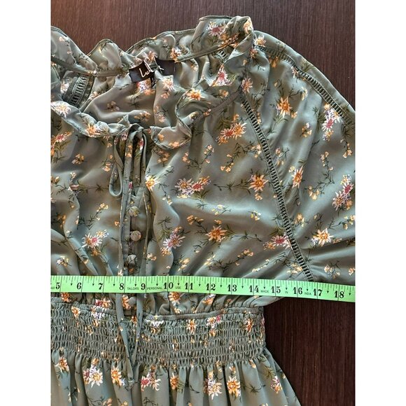 Lulus Floral Sage Green Long Sleeves & Ruffled Neckline Midi Dress Size Small - Picture 6 of 8